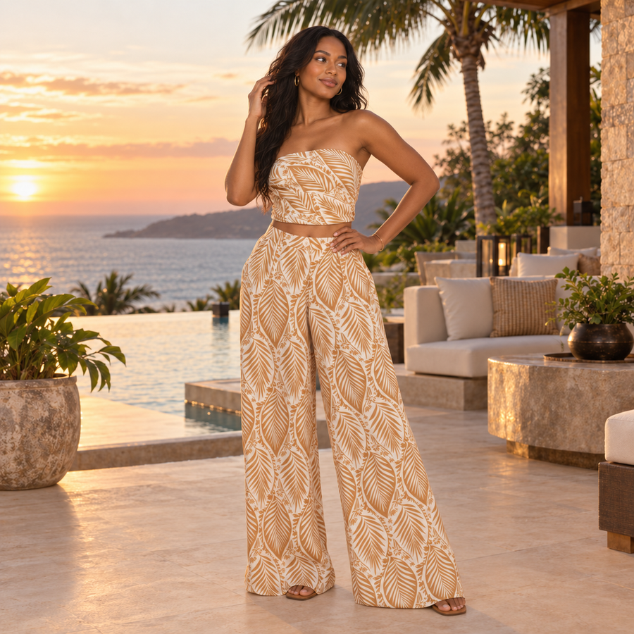 Strapless Top & Pant Print Set